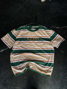 Guess Los Angeles Striped Embroidered Logo T-Shirt Size L
